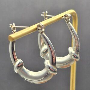 VTG Sterling Silver 925 Puffy Hoop Earrings 1.25" Knot Detail Hinged Closure